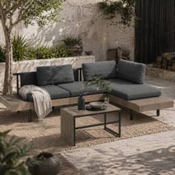 Wyld Haus Vivino 3 Piece L Shaped Outdoor Sofa Set Grey Natural Tone Coffee - thumbnail 1