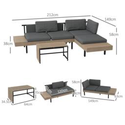 Wyld Haus Vivino 3 Piece L Shaped Outdoor Sofa Set Grey Natural Tone Coffee - thumbnail 4