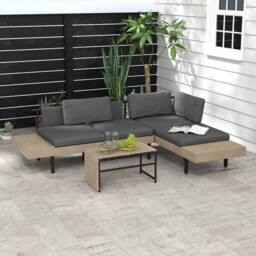 Wyld Haus Vivino 3 Piece L Shaped Outdoor Sofa Set Grey Natural Tone Coffee - thumbnail 3