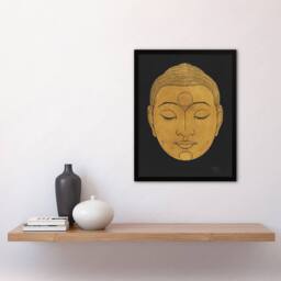 "Artery8 Bronze Gold Head of Buddha Reijer Stolk Framed Wall Art Print in Black - Size: W12"" x H16""" - thumbnail 4