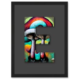 Artery8 Letter E Multicoloured Trippy Mushrooms Decorative Graffiti Mural Alphabet Initial Stencil Artwork Framed Wall Art Print A4 in Black - thumbnail 1