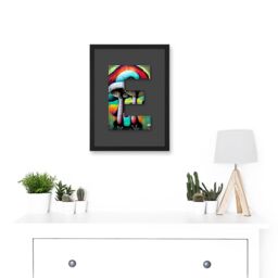 Artery8 Letter E Multicoloured Trippy Mushrooms Decorative Graffiti Mural Alphabet Initial Stencil Artwork Framed Wall Art Print A4 in Black - thumbnail 2