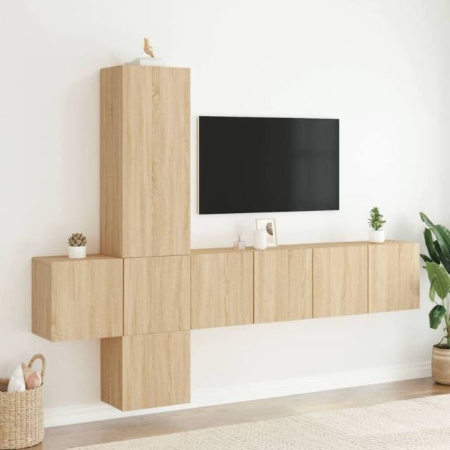 Berkfield Home Versatile 5 Piece TV Wall Units Sonoma Oak Engineered Wood in Light Brown - image 1