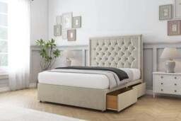"Sloomy Amberley Naples Divan Bed Base 2 Drawers Left Side With 26"" Strutted Headboard & 12"" Matching Footboard in Emerald - Size: Small Single" - thumbnail 4