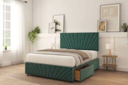"Sloomy Amberley Naples Divan Bed Base 2 Drawers Left Side With 26"" Strutted Headboard & 12"" Matching Footboard in Emerald - Size: Small Single" - thumbnail 2