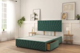 "Sloomy Amberley Naples Divan Bed Base 2 Drawers Left Side With 26"" Strutted Headboard & 12"" Matching Footboard in Emerald - Size: Small Single" - thumbnail 1