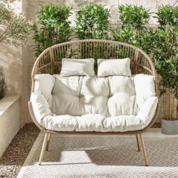 FurnitureboxUK Egg Outdoor Garden Double Chair in Light Brown - thumbnail 2
