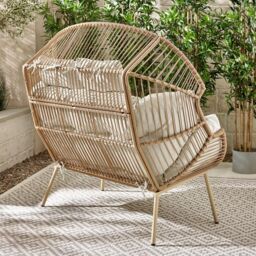 FurnitureboxUK Egg Outdoor Garden Double Chair in Light Brown - thumbnail 3