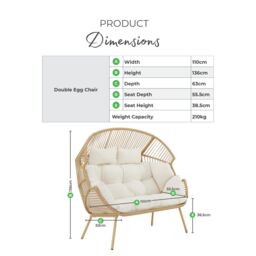 FurnitureboxUK Egg Outdoor Garden Double Chair in Light Brown - thumbnail 9