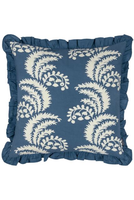 Paoletti Montrose 100% Cotton Fringed Leaf Cushion in Dark Blue - Size: 50 cm x 50 cm - image 1