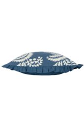 Paoletti Montrose 100% Cotton Fringed Leaf Cushion in Dark Blue - Size: 50 cm x 50 cm - thumbnail 3