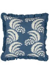 Paoletti Montrose 100% Cotton Fringed Leaf Cushion in Dark Blue - Size: 50 cm x 50 cm