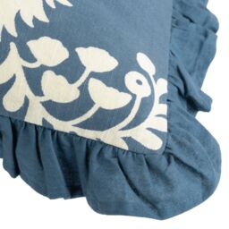 Paoletti Montrose 100% Cotton Fringed Leaf Cushion in Dark Blue - Size: 50 cm x 50 cm - thumbnail 5