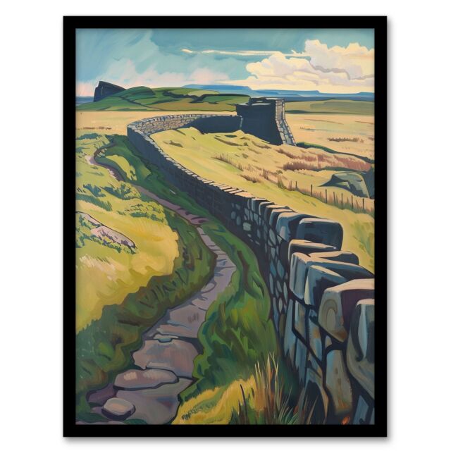 "Artery8 Hadrian's Wall Summer England Landmark Landscape Framed Art Print in Green - Size: W12"" x H16""" - image 1