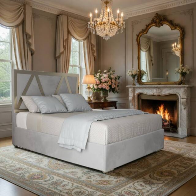 KDMD Eskdale Upholstered Soft Velvet Grey Metal Designer Bed Frame - Size: Super King - image 1