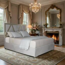 KDMD Eskdale Upholstered Soft Velvet Grey Metal Designer Bed Frame - Size: Super King