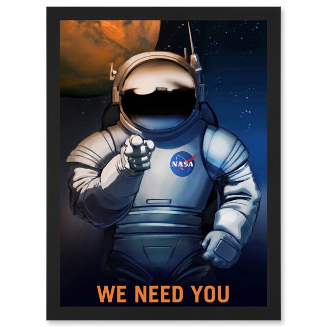 Artery8 NASA Space Job Advert We Need You Artwork Framed Wall Art Print A4 in Black - image 1