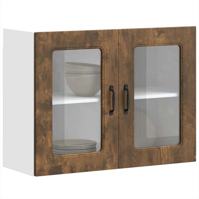 Berkfield Home Kitchen Wall Cabinet with Glass Door Kalmar Smoked Oak Engineered Wood in Brown - image 1