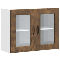 Berkfield Home Kitchen Wall Cabinet with Glass Door Kalmar Smoked Oak Engineered Wood in Brown - thumbnail 2