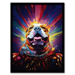 "Artery8 Wall Art Print Bulldog Dog Lover Gift Pet Portrait Colourful Artwork Painting Art Framed - Size: W12"" x H16""" - thumbnail 1