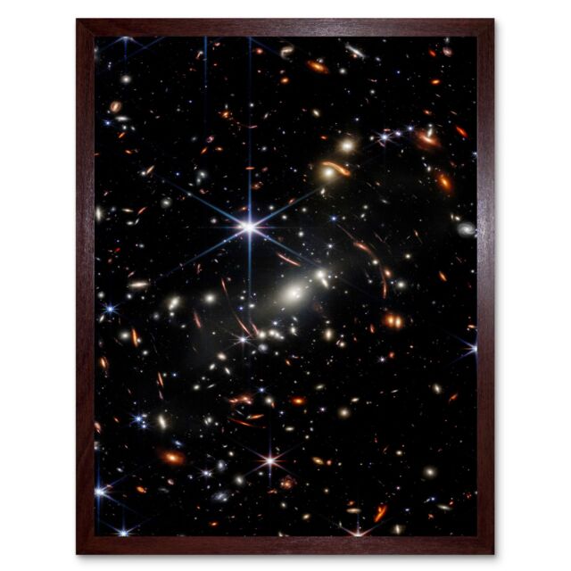 "Artery8 NASA James Space Telescope Deep Field Image Stars Galaxies Framed Art in Brown - Size: W12"" x H16""" - image 1