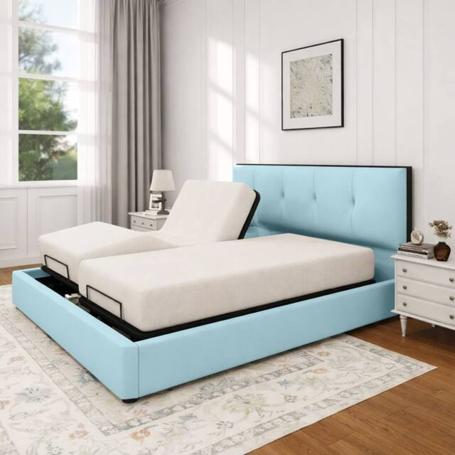 PARADISE BEDS LTD Heavy Duty Adjustable Mobility Bed with mattress & 24 inch Headboard in Light Blue - Size: Super King - image 1