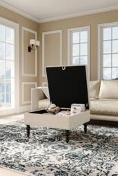 Beige Square Linen Tufted Storage Ottoman - thumbnail 2