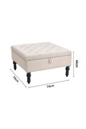Beige Square Linen Tufted Storage Ottoman - thumbnail 6