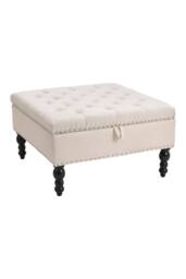 Beige Square Linen Tufted Storage Ottoman