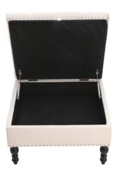 Beige Square Linen Tufted Storage Ottoman - thumbnail 4
