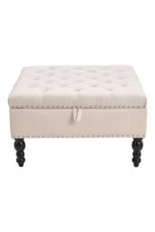 Beige Square Linen Tufted Storage Ottoman - thumbnail 3