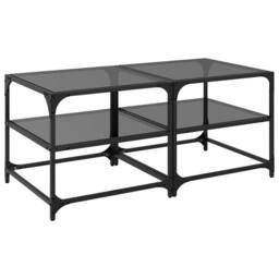 Berkfield Home Coffee Tables with Black Glass Top 2 pcs 50x50x45 cm Steel - Size: 50 x 50 x 45 cm - thumbnail 1