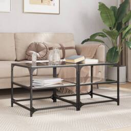 Berkfield Home Coffee Tables with Black Glass Top 2 pcs 50x50x45 cm Steel - Size: 50 x 50 x 45 cm - thumbnail 2