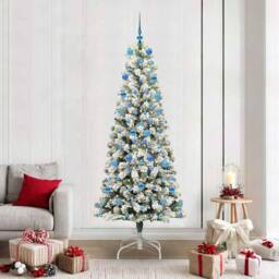 Berkfield Home Realistic Artificial Hinged Christmas Tree Green & white 210 cm - thumbnail 2