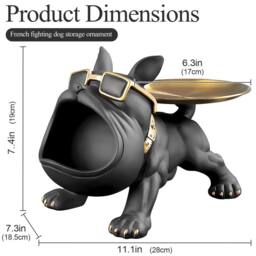 Huhote Stylish Resin Bulldog Tray Sculpture Black Ornament Sculpture for Home - thumbnail 2