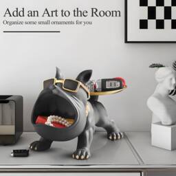 Huhote Stylish Resin Bulldog Tray Sculpture Black Ornament Sculpture for Home - thumbnail 5