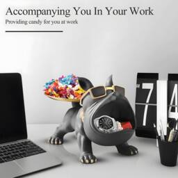 Huhote Stylish Resin Bulldog Tray Sculpture Black Ornament Sculpture for Home - thumbnail 6