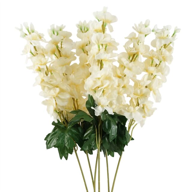 Leaf Pack of 6 x 75cm Delphinium Cream Artificial Stem in White - Size: 6 x 75 cm - image 1