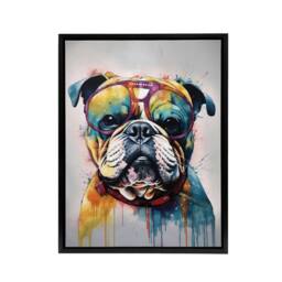 "Artery8 English Bulldog Dog With Sunglasses Framed Canvas Wall Art Print - Size: W18"" x H24""" - thumbnail 1