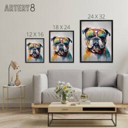 "Artery8 English Bulldog Dog With Sunglasses Framed Canvas Wall Art Print - Size: W18"" x H24""" - thumbnail 4