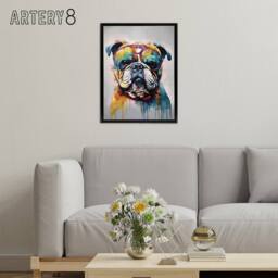 "Artery8 English Bulldog Dog With Sunglasses Framed Canvas Wall Art Print - Size: W18"" x H24""" - thumbnail 3