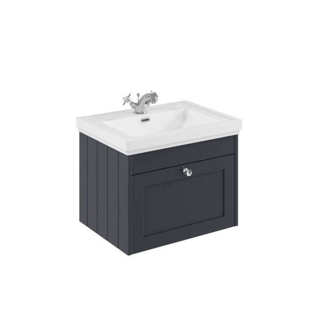 Balterley 600mm Wall Hung 1 Drawer Unit & Classic Basin 1 Tap Hole - Dark Grey