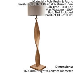 Loops Floor Lamp Light Oak Effect Resin & Natural Linen 10W LED E27 Base & shade - thumbnail 2