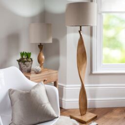 Loops Floor Lamp Light Oak Effect Resin & Natural Linen 10W LED E27 Base & shade - thumbnail 3