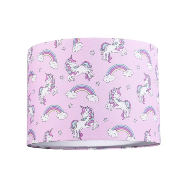 Happy Homewares Beautiful Modern Soft Lilac Cotton Lampshade with Unicorns Clouds & Rainbows - Size: 10 inches - image 1