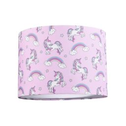 Happy Homewares Beautiful Modern Soft Lilac Cotton Lampshade with Unicorns Clouds & Rainbows - Size: 10 inches