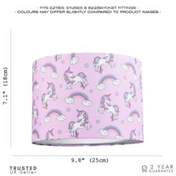 Happy Homewares Beautiful Modern Soft Lilac Cotton Lampshade with Unicorns Clouds & Rainbows - Size: 10 inches - thumbnail 5