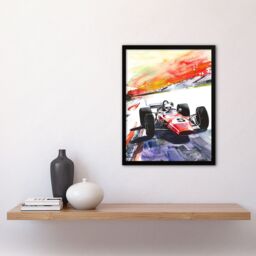 "Artery8 Motor Speedway Race Retro Sport Car Watercolour Framed Art Print in Red - Size: W12"" x H16""" - thumbnail 4