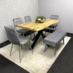 KOSY KOALA Wooden Dining Table with 2 Grey Velvet Chairs & Padded Bench, Dining Room Furniture in Brown - thumbnail 9