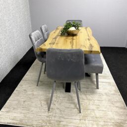 KOSY KOALA Wooden Dining Table with 2 Grey Velvet Chairs & Padded Bench, Dining Room Furniture in Brown - thumbnail 7